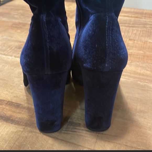 Steve Madden Edit Navy Velvet High Heel Mid-Calf Boots - Picture 5 of 9